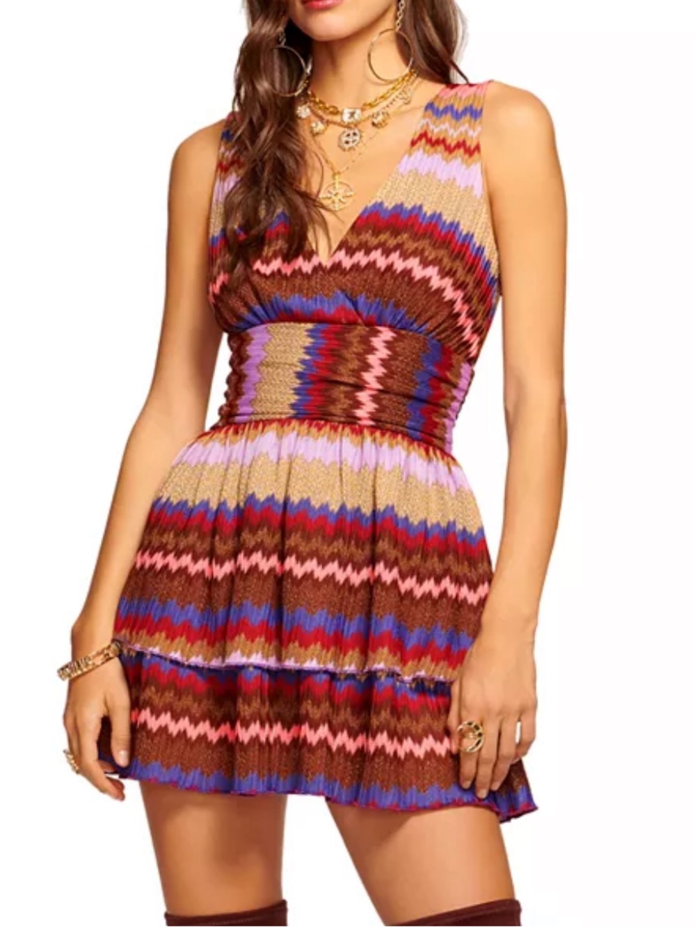 NWT Ramy Brook Laura Mini Dress Metallic Zigzag Print